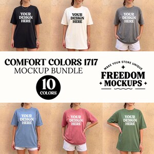 Comfort Colors 1717 Mockup Bundle Front Tshirt Mockup Bundle Pepper C1717 Ivory Black Mockup Print on Demand Oversized Tshirt Model Mockup