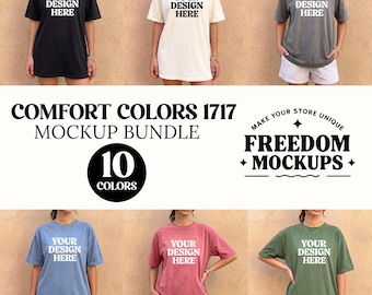 Comfort Colors 1717 Mockup Bundle Front Tshirt Mockup Bundle Pepper C1717 Ivory Black Mockup Print on Demand Oversized Tshirt Model Mockup