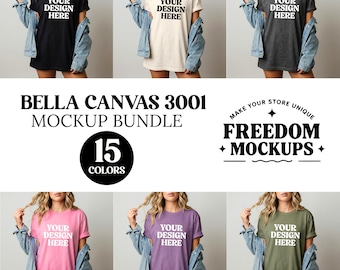 Bella Canvas 3001 Mockup Bundle 15 Colors Womens T Shirt JPEG Lifestyle Mockup, Short Sleeve Apparel Template