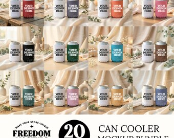 Can Cooler Mockup Bundle, 20 Color Wedding Drink Sleeve Mockups, Neutral Bridal Can Cooler Mockups for Etsy Product Listings