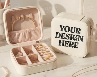 Ivory Jewelry Box Mockup, Jewelry Case Mockup, Jewelry Storage Box, POD Mockup, Canva & JPG Free, Digital Download