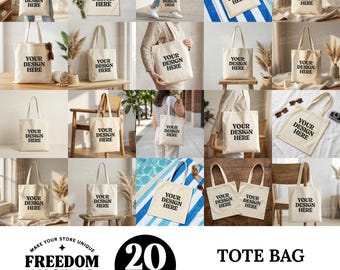 Tote Bag Mockup Bundle for Canva and Photoshop, Beach Style Cotton Bag Mockups, Summer Lifestyle Product Mockup Pack