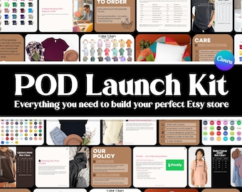 POD Launch Kit, Print on Demand bundle, T-shirt Mockups, Size & Color Charts, Comfort Colors, Gildan, Canva Templates, Beginner Guide