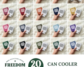 Can Cooler Mockup Bundle, Hand Holding Drink Sleeve Mockups, 20 Color Can Holder Mockups on Fur Background for Etsy