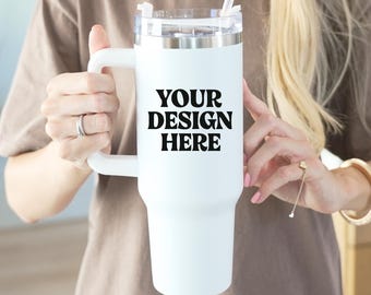Insulated Travel Mug 40oz Mockup, Handle Mug Mockup, Drinkware Mockup, Large Tumbler Mockup,Boho Mug Mockup, Real Product Mockup