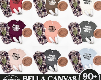 Bella Canvas 3001 T-shirt Mockup Bundle, Real Product, BC 3001 T-Shirt Mockup Bundle, Cozy Trendy Neutral Boho Aesthetic Shirt Mock