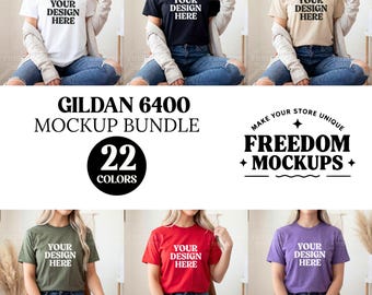 Gildan 6400 T-Shirt Mockup Bundle 22 Colors Flat Lay JPEG Shirt Templates for Etsy POD Shops Sublimation DTG Digital Display