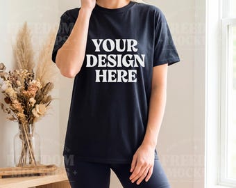 Gildan 5000 Black T-Shirt Mockup | Unisex Shirt Mockup on Model | Lifestyle Tee Mockup for Etsy, Canva, Photoshop | Instant Download