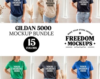 Gildan 5000 Mockup Bundle 15 Shirt Colors JPEG Flat Lay T-Shirt Mockups for POD Etsy Shops Sublimation DTG Digital Product Display