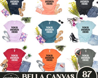 Bella Canvas 3001 Tshirt Flat Lay Mockup Bundle, BC 3001 T-Shirt Mock-up Bundle, Real Product Mock, Minimal Simple Basic Background