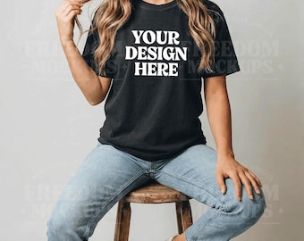 Comfort Colors 1717 Black Mockup, CC1717 T-Shirt Mockup JPG, Lifestyle Shirt Mockup for Etsy POD, Apparel Photo Mockup