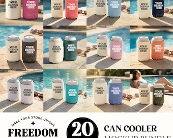Summer Can Cooler Mockup Bundle, 20 Color Drink Sleeve JPG, Poolside Lifestyle Beer Soda Can Mockups, Digital Download for Etsy Shops