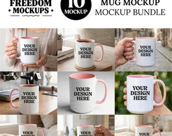Pink Accent Mug Mockup JPG Bundle with 10 Feminine Lifestyle Scenes for Sublimation and Print on Demand | Coffee Cup Mockups Set