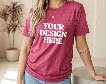 Bella Canvas 3001 Berry T Shirt Mockup Bundle Styled Feminine Stock Photos