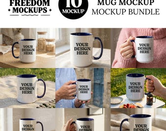 Navy Accent Mug Mockup JPG Bundle with 10 Styled Lifestyle Scenes for Sublimation and POD Display | Coffee Cup Product Mockups