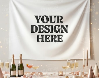 Banner Mockup – Party Fabric Wall Banner with Table Decor, Bachelorette Celebration Wall Hanging Tapestry Mockup