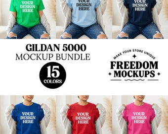 Gildan 5000 T-Shirt Mockup Bundle for Etsy Listings with 15 Color Options for Print on Demand Shirt Shops