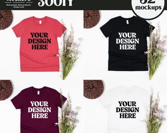 Bella Canvas 3001Y-t-shirtmodelbundel, 3001 jeugd-T-shirtmodelbundel, echt productmodel, eenvoudig minimaal neutraal basiskindershirt