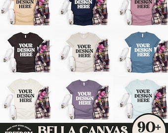 Bella+Canvas 3001 Flat Lay Mockup Bundle, Real Product Mockup, BC 3001 T-Shirt Flatlay Mock-up Bundle, Minimal Simple Basic Background