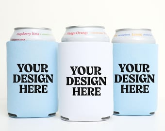 Drink Cooler Sleeve Mockup, Light Blue & White Can Cooler Mockup, Can Hugger Mockup, Regular Can Sleeve, Bachelorette Party Favor Template