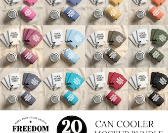 Can Cooler Mockup Bundle, 20 Color Flat Lay Drink Sleeve Mockups, Neutral Fabric Background Can Cooler Mockups for Etsy