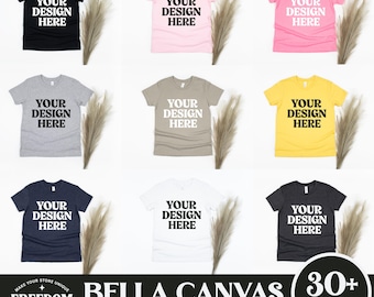 Bella Canvas 3001Y Tshirt Mockup Bundle, BC 3001Y Jugend Flatlay T-Shirt Mockup Bundle, Real Produkt Mockup, trendiges neutrales Kinder Jugend Shirt
