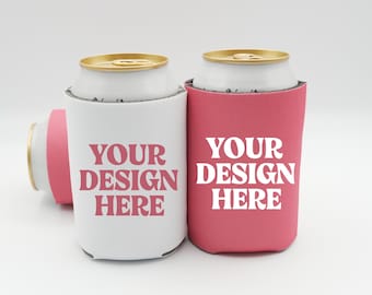 Can Cooler Mockup Set, Watermelon & White Can Cooler Mockup, Real Product, Can Sleeve Mockup, Minimal Simple Basic Background