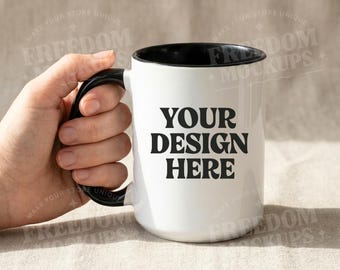 15oz Black Accent Mug Mockup JPG, Realistic Coffee Cup Mockup in Kitchen Scene for POD, Sublimation and Etsy Product Display