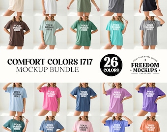 Comfort Colors C1717 Tshirt Mockup Bundle, CC 1717 T-Shirt Mock-up Bundle, Real Model, Neutral Minimal Trendy Summer Fall Long Shirt Mock