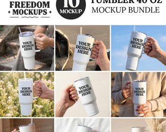 Set di mockup di bicchieri da 40 once, mockup di tazze con manico, mockup di tazze in acciaio inossidabile bianco JPG, set di mockup di bicchieri Lifestyle