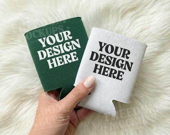 Can Cooler Mockup Green Handheld, Drink Can Holder Mockup, Realistic Can Cooler Mockup for Branding and Sublimation