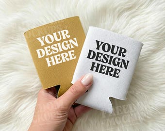 Can Cooler Mockup Handheld, Drink Can Holder Mockup, Neutral Lifestyle Photo, Realistic Can Cooler Design