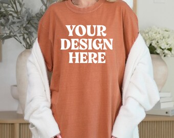 Comfort Colors C1717 Shirt Mockup, CC 1717 Yam T-shirt Mockup, Real Model Mock, Trendy Cozy Summer Fall Boho Aesthetic Tshirt