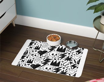 Skull Crown Lightning Dog Pet Food Mat | Waterproof Bowl Placemat