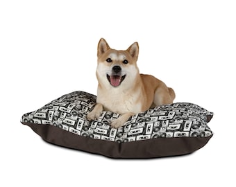 Retro Cassette Tape Pattern Pet Bed | Black White Music Design