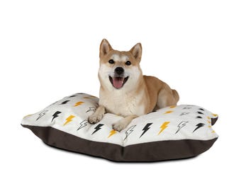 Yellow Black Lightning Bolt Pet Bed | Storm Pattern Dog Pillow