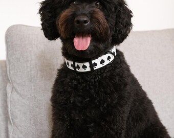 Spades Dog Collar, Pet Collar, Playing Card Design, Poker Theme Accessory, Adjustable Dog Collar, Black and White Collar
