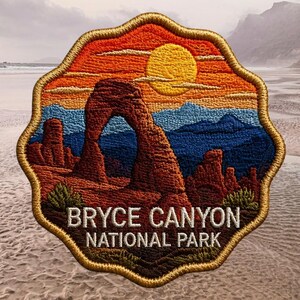Bryce Canyon National Park Iron On Patch, Hoodoo Arch Sunset Embroidery Badge, Utah Travel Applique for Jacket Backpack