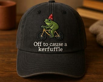 Custom Funny Frog Embroidered Hat Off To Cause A Kerfuffle Cute Animal Humor Gift Whimsical Cottagecore Cap