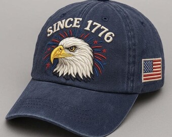 Custom Since 1776 Eagle Hat Patriotic Embroidered Cap American Heritage Gift Freedom Celebration Vintage Inspired Design