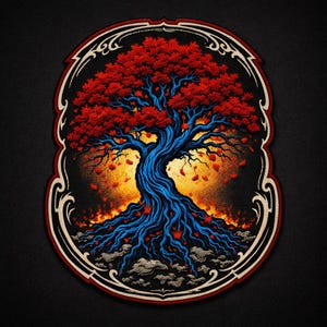 Bonsai Tree of Life Large Back Patch - Asian-Inspired Iron-On Embroidered Nature Themed Applique for Jacket