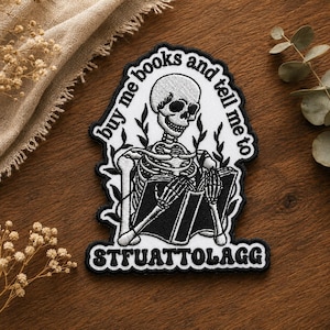 Custom Skeleton Reading Embroidered Patch Gothic Book Lover Funny Reader Applique Badge Decor Gift Patch
