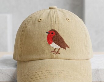 Custom Robin Bird Embroidered Hat Cute Woodland Bird Baseball Cap Nature Lover Gift Backyard Birdwatching Accessory