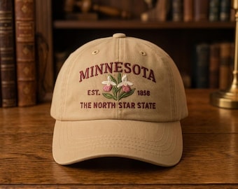 Custom Minnesota State Flower Embroidered Hat North Star State Travel Gift Nature Lover Wildflower Outdoor Adventure Cap