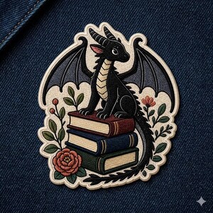 Custom Dragon Reading Embroidered Patch Book Lover Fantasy Reader Dragon Library Applique Badge Decor Gift