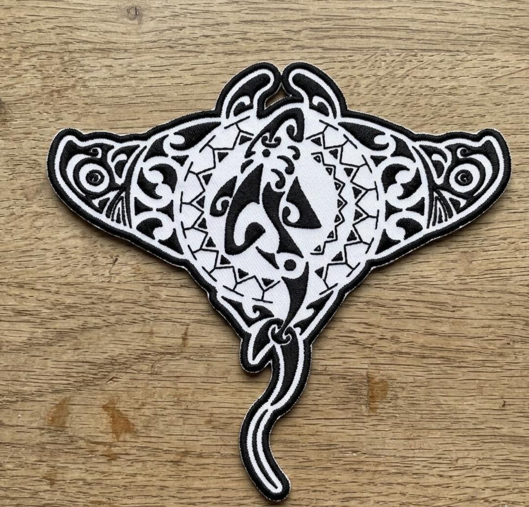 Tribal Stingray Embroidered Patch, Polynesian Ocean Ray Iron on Patch ...