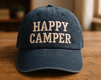 Custom Happy Camper Embroidered Hat Camping Lover Gift Outdoor Adventure Cap RV Travel Nature Enthusiast Accessory
