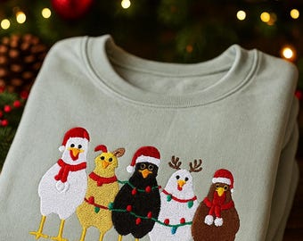 Custom Christmas Chicken Embroidered Sweatshirt, Holiday Crewneck