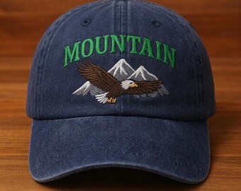 Custom Mountain Eagle Embroidered Hat Hiking Adventure Cap Outdoor Nature Lover Gift Wildlife Explorer Accessory