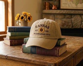 Custom Kansas Sunflower State Embroidered Hat Wildflower Travel Gift Nature Lover State Pride Outdoor Adventure Cap